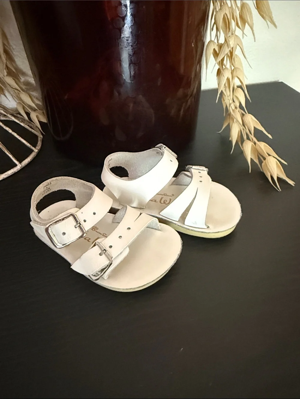Salt Water Sandals by Hoy White Toddler Double-Buckle Leather Sandals